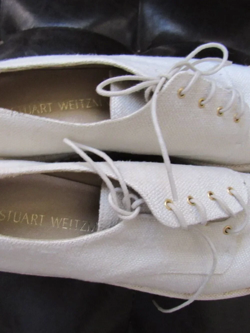 STUART WEITZMAN Mantra Ivory Linen Lace Up Oxford Platform Espadrilles Sz 7.5